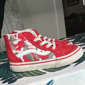 Vans Red and Gray Camo Kids High-Top Sneakers
